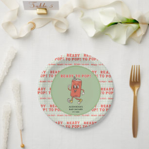 Shes Ready To Pop Baby Shower Green Gingham Soda Paper Plate