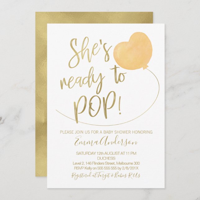 She's Ready To Pop Baby Shower Invitation (Front/Back)
