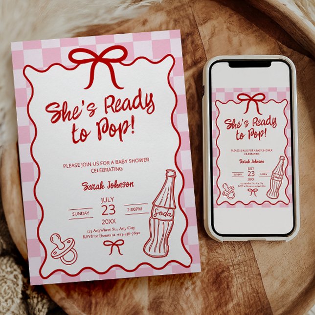 She's Ready to Pop Baby Shower Invitation (shes ready to pop baby shower
ready to pop invitation
baby shower invitation girl
pink baby shower )