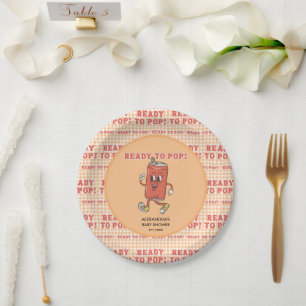 Shes Ready To Pop Baby Shower Orange Gingham Soda Paper Plate