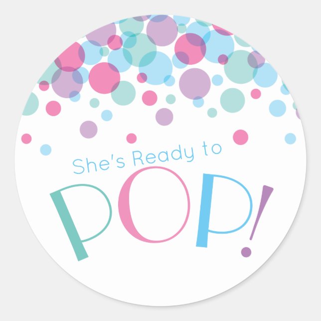 She's Ready to Pop Baby Shower Polka Dots Classic Round Sticker (Front)