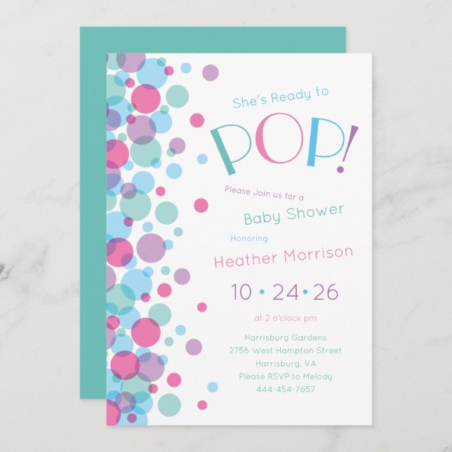 She's Ready to Pop Baby Shower Polka Dots Invitation (Front/Back)