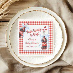 She's Ready to Pop Baby Shower   Red Gingham Napkin