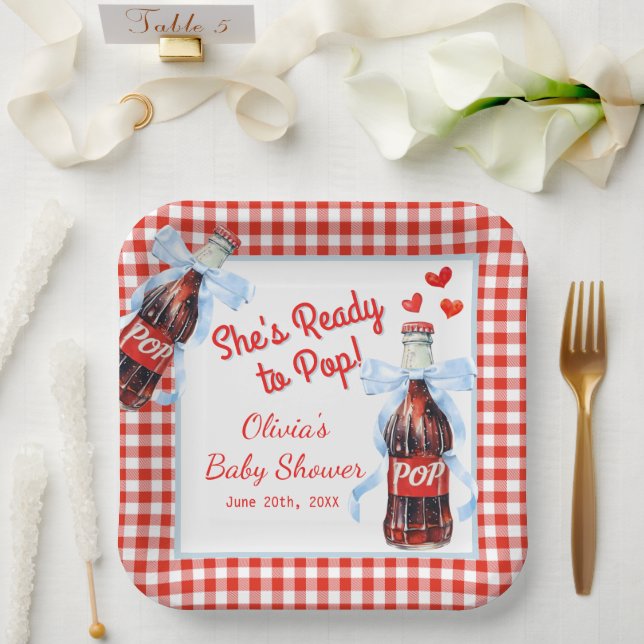 She's Ready to Pop Baby Shower | Red Gingham Paper Plate (Wedding)