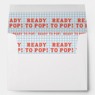 She's Ready to Pop Baby Shower Retro Blue Gingham Envelope