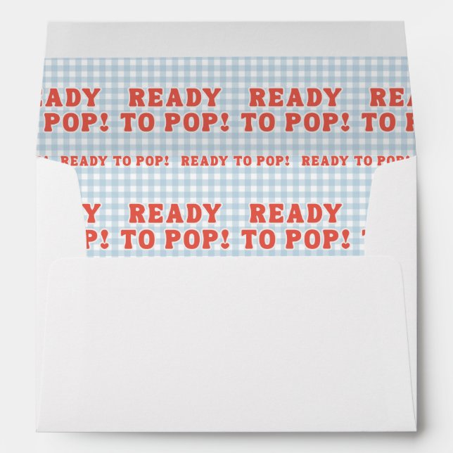 She's Ready to Pop Baby Shower Retro Blue Gingham Envelope (Back (Bottom))