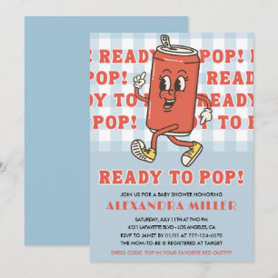 She's Ready to Pop Baby Shower Retro Blue Gingham Invitation