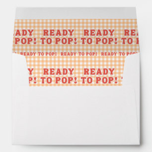 Shes Ready to Pop Baby Shower Retro Orange Gingham Envelope