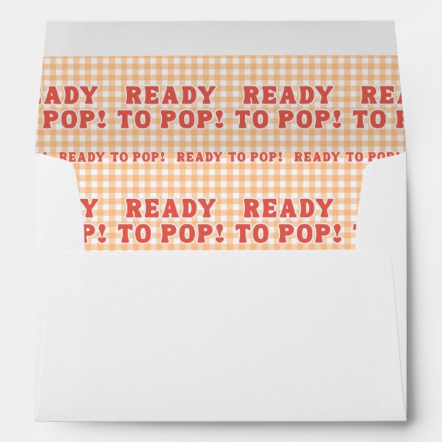 Shes Ready to Pop Baby Shower Retro Orange Gingham Envelope (Back (Bottom))