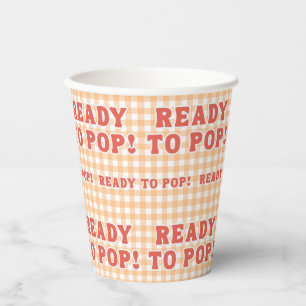 Shes Ready To Pop Baby Shower Retro Orange Gingham Paper Cups