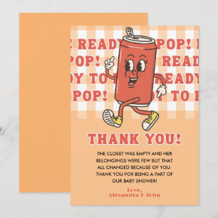 Shes Ready to Pop Baby Shower Retro Orange Gingham Thank You Card