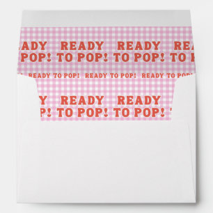 She's Ready to Pop Baby Shower Retro Pink Gingham Envelope