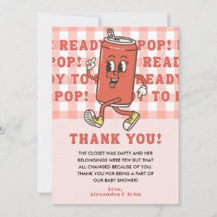 She's Ready to Pop Baby Shower Retro Red Gingham Thank You Card