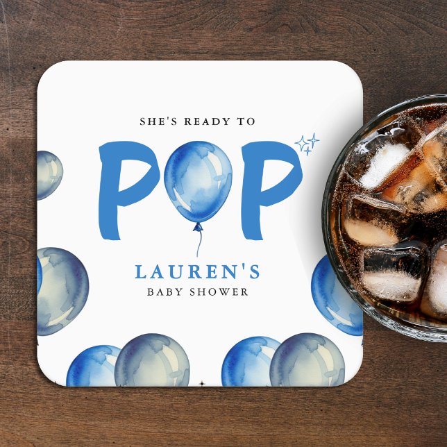 She's Ready To Pop Balloons Blue Boy Baby Shower Square Paper Coaster (She's Ready To Pop Balloons Blue Boy Baby Shower Square Paper Coaster
)