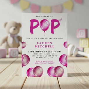 She's Ready To Pop Balloons Pink Girl Baby Shower Invitation