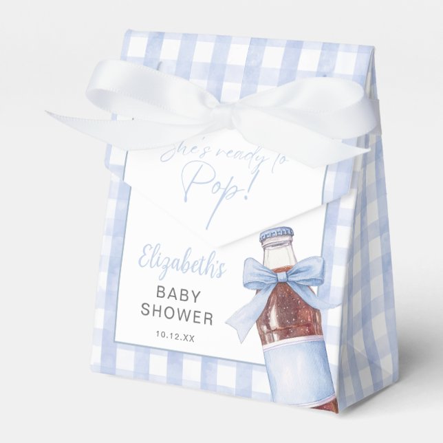 She's Ready To Pop Blue Bow Baby Shower Favour Box (Front Side)