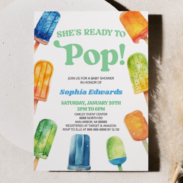 She's Ready To Pop Blue Popsicle Baby Shower Invitation (Creator Uploaded)