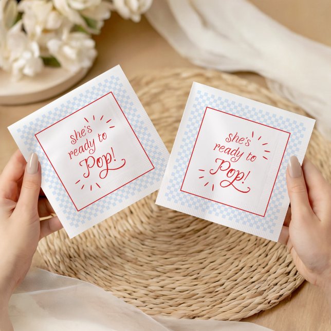 She's Ready to Pop Blue & Red Chequered Napkin (Creator Uploaded)