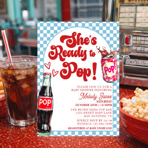 She's Ready To Pop Blue Retro Soda Boy Baby Shower Invitation