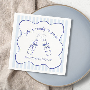 She's Ready To Pop Blue Soda Bottle Baby Shower Napkin