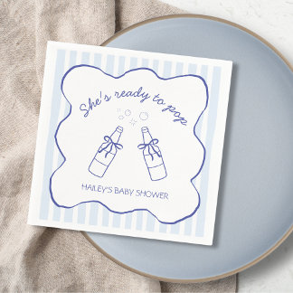 She's Ready To Pop Blue Soda Bottle Baby Shower Napkin