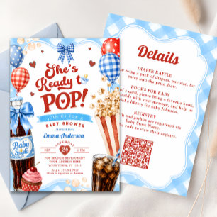She's Ready to Pop Boy Baby Shower All In One Invitation