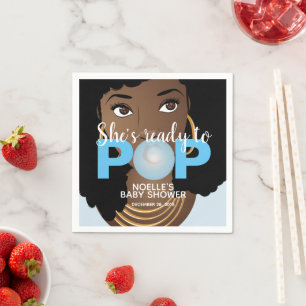 She's Ready to Pop Boy Baby Shower Napkins