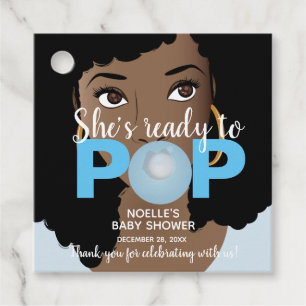 She's Ready to Pop, Bubblegum Baby Shower, Blue Favour Tags