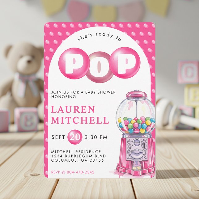 She's Ready To Pop Bubblegum Pink Girl Baby Shower Invitation (She's Ready To Pop Bubblegum Pink Girl Baby Shower Invitation
)