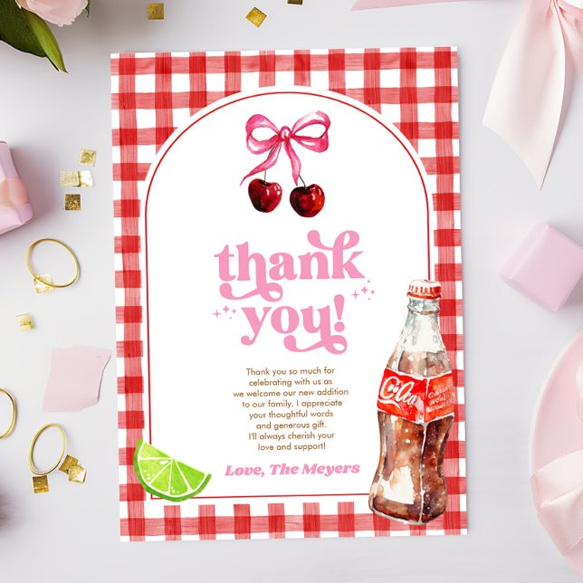 She's Ready To Pop! Cherry Soda Pop Baby Shower Thank You Card (Creator Uploaded)