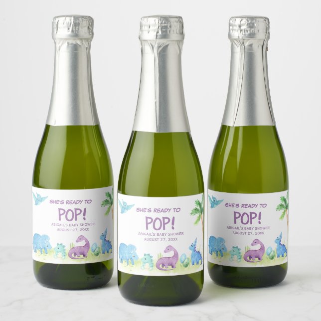 She's Ready to Pop Dinosaur Sparkling Wine Label (Bottles)