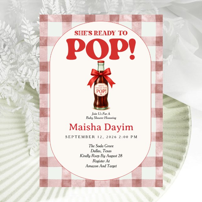 She's Ready to Pop Gingham Baby Shower Invitation (Creator Uploaded)