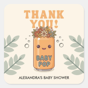 She's Ready to Pop Orange Boho Thank you Square Sticker