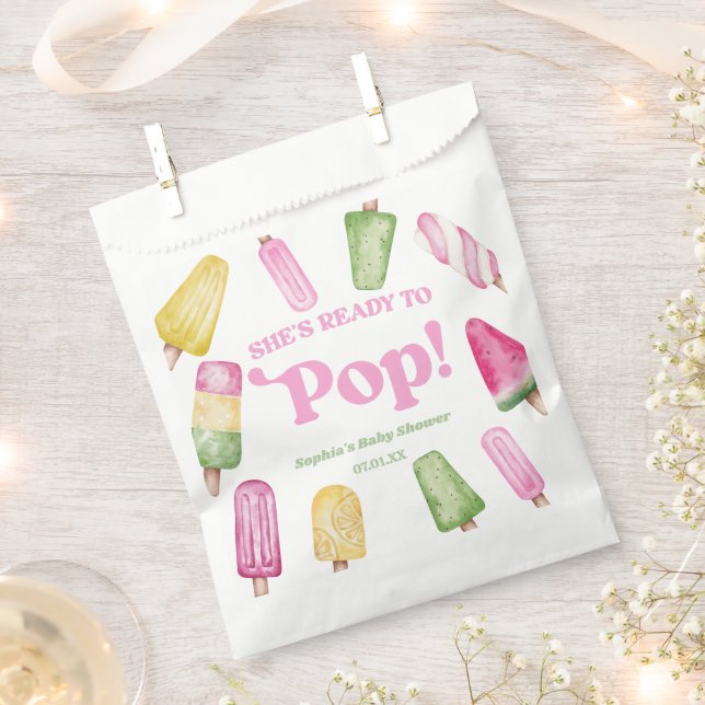 She's Ready To Pop Pink Popsicle Baby Shower Favour Bags (Clipped)