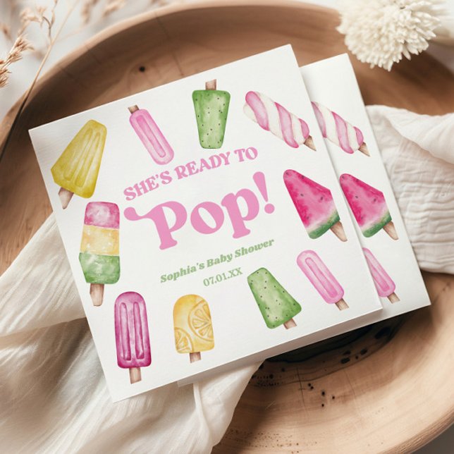 She's Ready To Pop Pink Popsicle Baby Shower Napkin (Creator Uploaded)