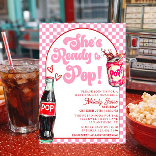 She's Ready To Pop Pink Soda Girl Baby Shower Invitation