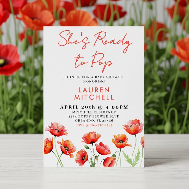 She's Ready To Pop Poppy Flower Spring Baby Shower Invitation (She's Ready to Pop Poppy Flower Floral Spring Baby Shower Invitation)