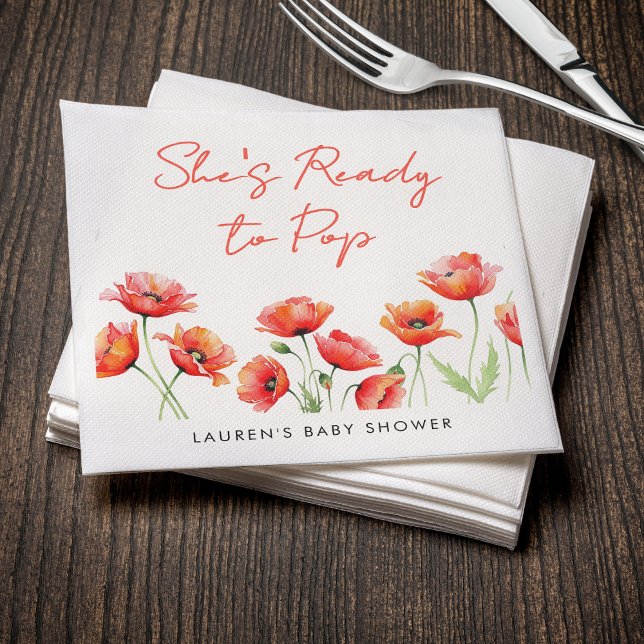 She's Ready To Pop Poppy Flower Spring Baby Shower Napkin (She's Ready To Pop Poppy Flower Spring Baby Shower Napkins
)