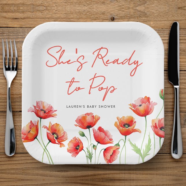 She's Ready To Pop Poppy Flower Spring Baby Shower Paper Plate (She's Ready To Pop Poppy Flower Spring Baby Shower Paper Plates
)