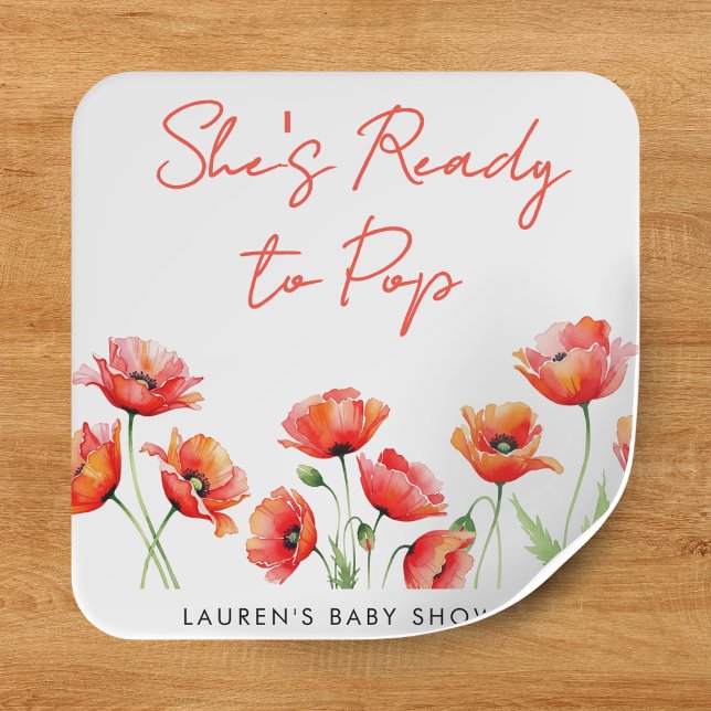 She's Ready To Pop Poppy Flower Spring Baby Shower Square Sticker (She's Ready To Pop Poppy Flower Spring Baby Shower Square Sticker
)