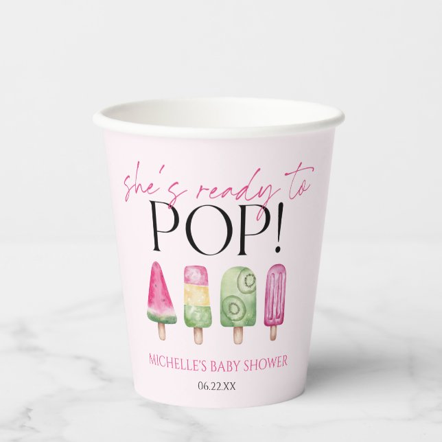 She's Ready To Pop! Popsicle Baby Shower Paper Cups (Front)