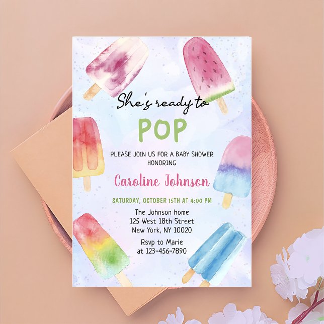 She's Ready To Pop Popsicle Baby Shower Watercolor Invitation (Creator Uploaded)