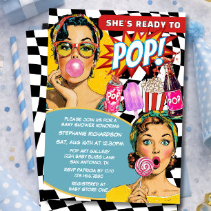 She's Ready To Pop Retro Art Soda Boy Baby Shower Invitation