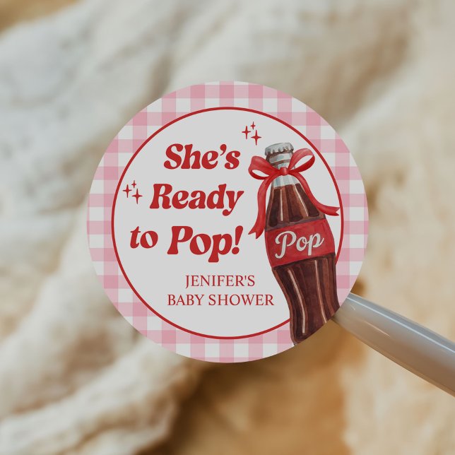 She's Ready to Pop Soda Baby Shower Classic Round Sticker (Creator Uploaded)