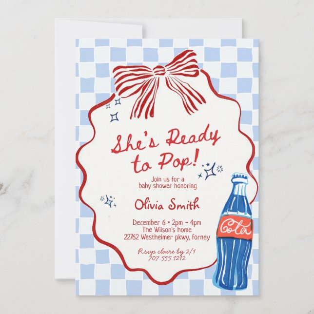  She's Ready to Pop Soda  bleu boy Baby Shower Invitation (Front)