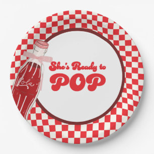 She's ready to pop soda cola baby shower paper plate
