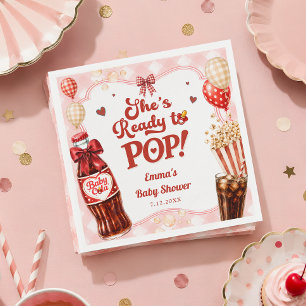 She's Ready to Pop Soda Gingham Baby Shower Napkin