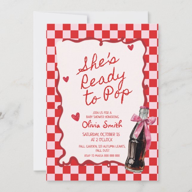  She's Ready to Pop Soda pink & red Baby Shower  Invitation (Front)