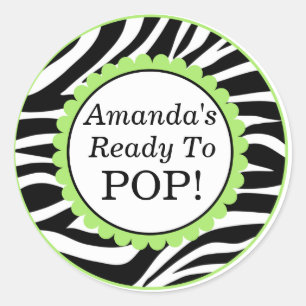 She's Ready to Pop, Zebra Print Baby Shower Classic Round Sticker