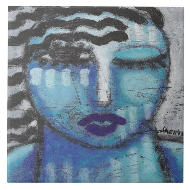 She's So Cold Abstract Acrylic Portrait on OSB  Tile (Front)